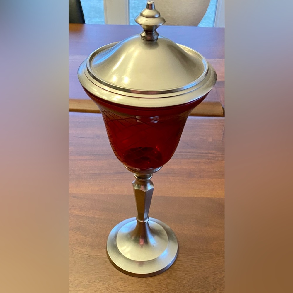 Stunning Pewter and Ted Glass Candle Holder